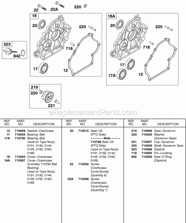 Crankcase CoverSump Diagram and Parts List for  Briggs and Stratton Engine